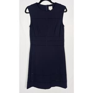 Reiss 8 Midnight Blue Neva Open Stitch Stripe Fit and Flare Dress Sleeveless